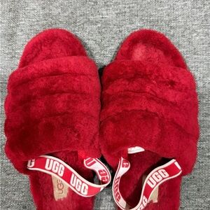 UGG Red Fluffy Slippers
